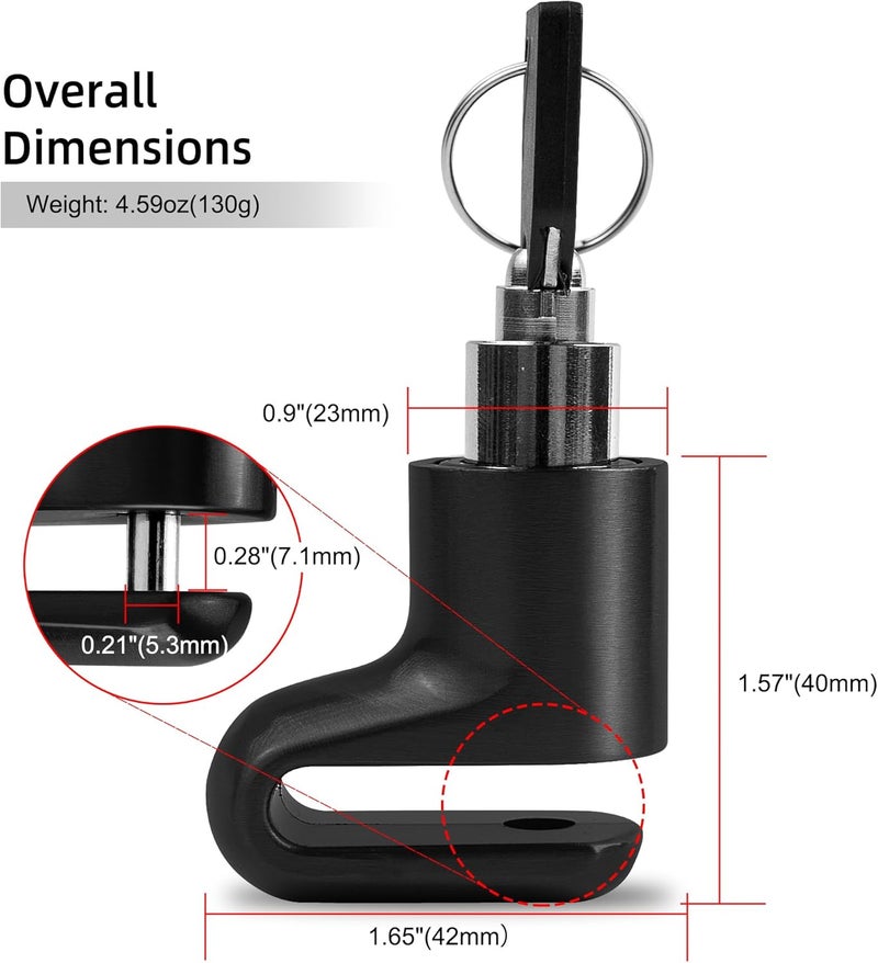 UP Security Disc Brake Lock for Motorcycle Accessories Heavy Duty Bike Bicycle Anti Theft Lock Compact Electric Scooter Ebike Powersports Wheel Hover Disc Locks (Red) - Image 2
